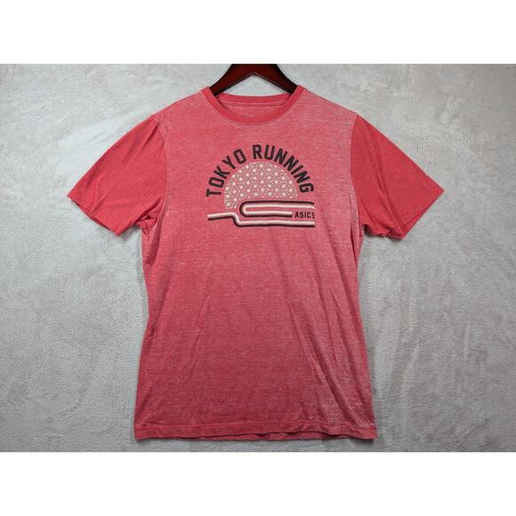 ASICS Tokyo Running Shirt Red Crew Neck Faded T Men’s Size L - Picture 1 of 6